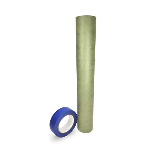 Idl Packaging 18 x 60 yd Green Masking Paper and 1 1/2 x 60 yd Painters Tape Set of 1 Each for Covering GRH-18, 4463-112